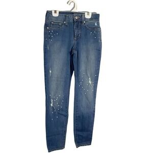 𝅺NYDJ Ami Skinny Ankle Embellished Distressed Jeans Size 0